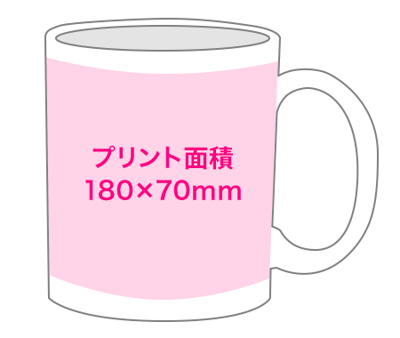 マグカップの寸法サイズとプリント範囲イメージ