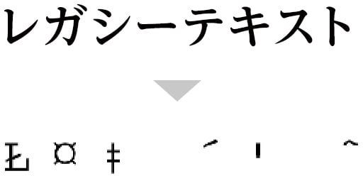 レガシーテキストが文字化けしたイメージ