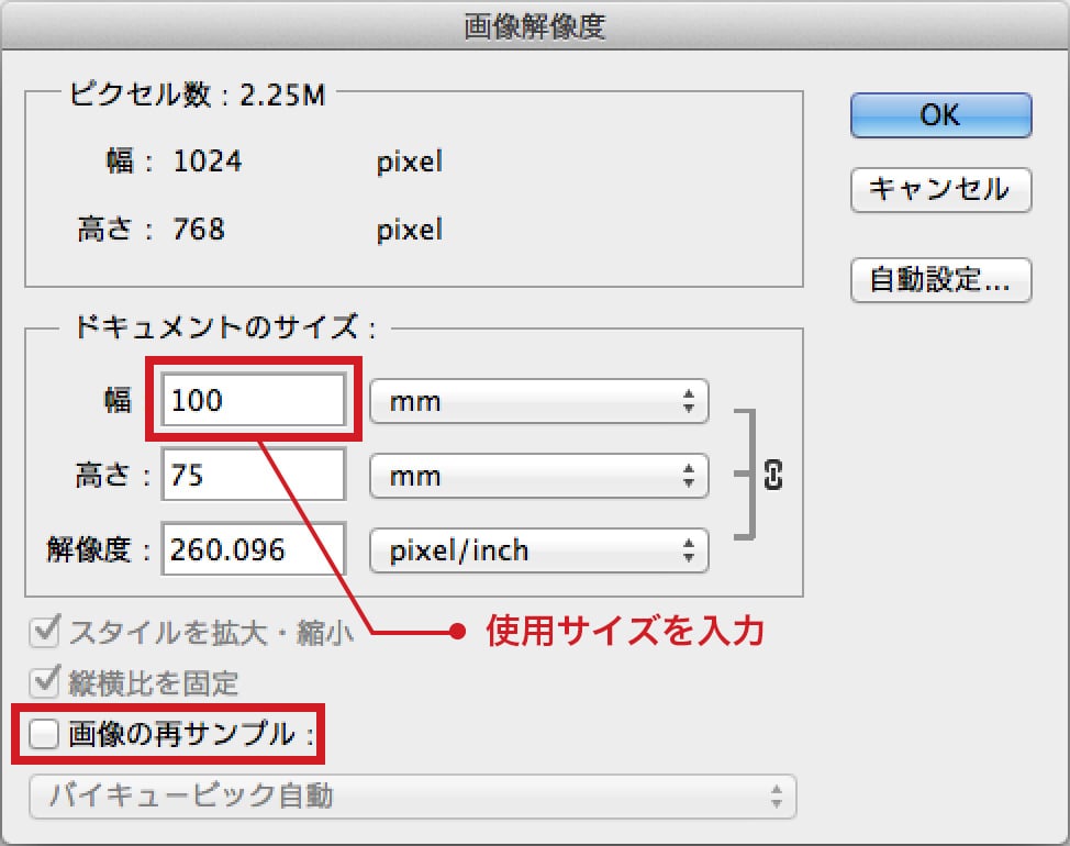 使用サイズを入力