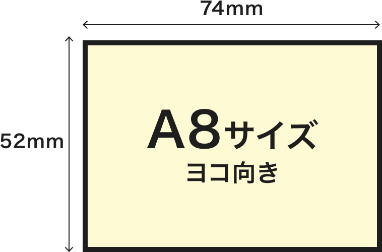 A8サイズヨコ向き(寸法：74mm×52mmのイメージ)