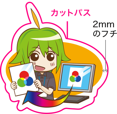 デザインに沿うカットパス作成:複雑なデザインの例 - シール・ステッカーの場合のイメージ