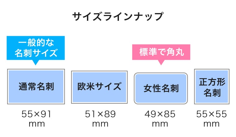 名刺のサイズラインナップイメージ